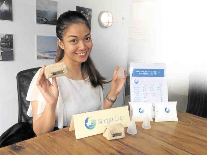 AUDREY Tangonan, managing director of Sinaya Cup Philippines, presents the first local brand of menstrual cups