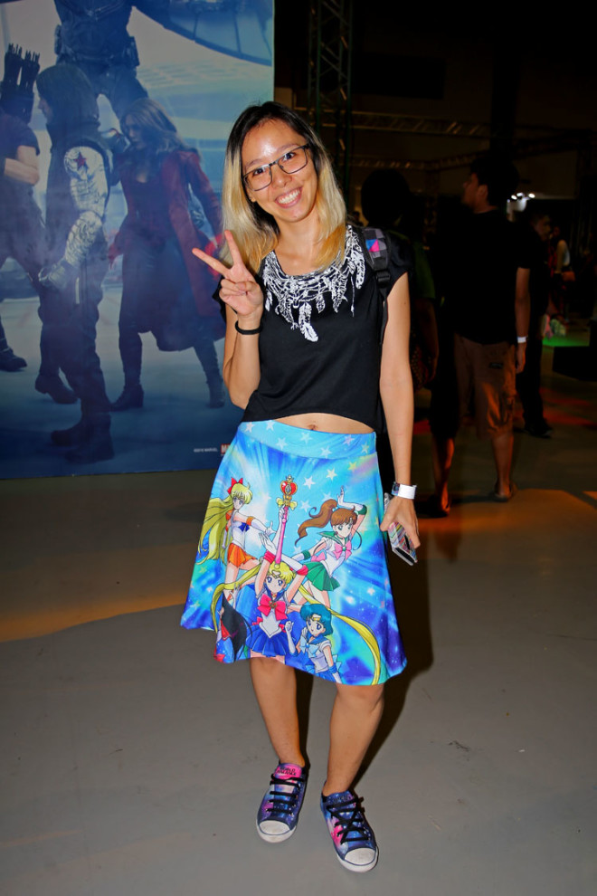 ZELLE Lambert in illusion cropped top and Sailormoon waistband skirt