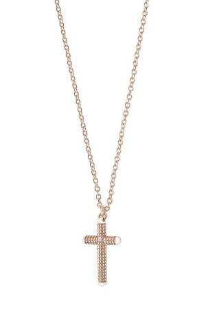 small cross necklace in 18k pink goldwith diamonds