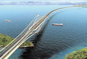 The proposed design for the Davao-Samal bridge is a clutter-free study of angles, inspired by traditional Mindanao houses.