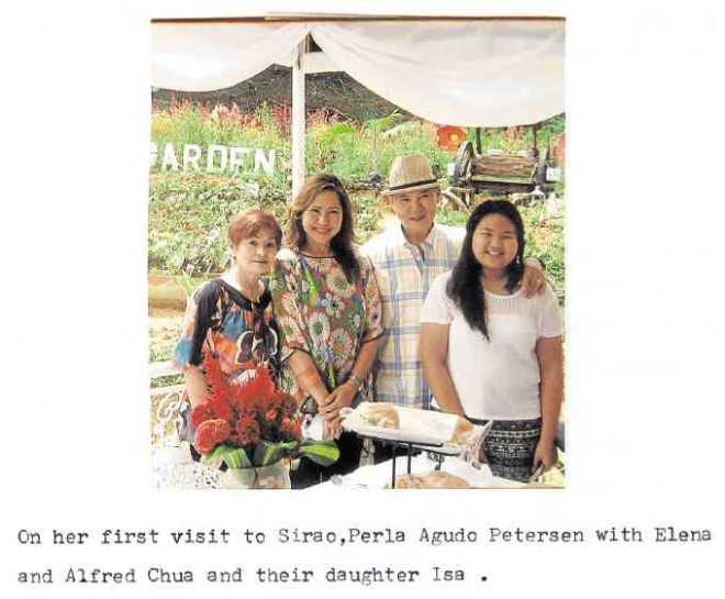 Perla Agudo Petersen, on her first visit to Sirao, with Elena and Alfred Chua and their daughter Isa