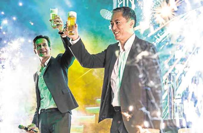 AB Heineken Philippines managing director Cyril Charzat and Asia Brewery COO Michael Tan offer a toast launching Heineken Philippines.