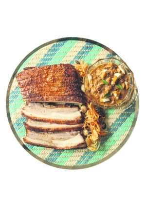 Crispy Roast Pork Adobo Belly with Adobo Salted Duck Egg and Curry Leaves Sauce  —John Paul Autor