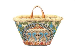 Fully embroidered tote in a flamingo jungle theme