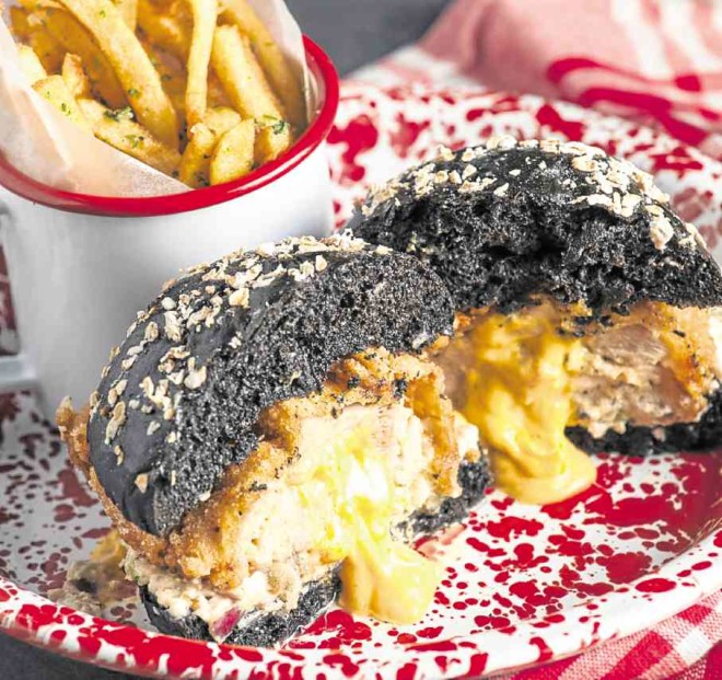 This salted egg lava chicken sandwich is a gooey, savory treat.