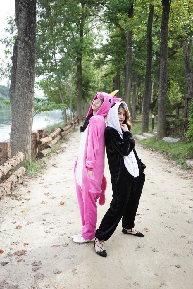 Pink unicorn and Panda onesie