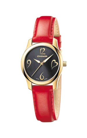 City Very Lady with gold PVD case and red leather strap