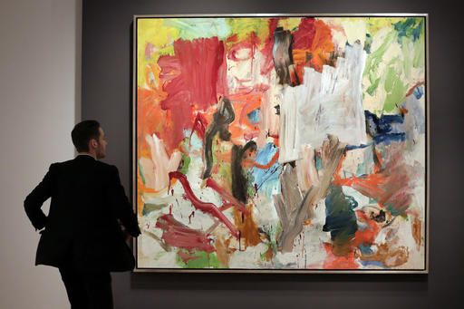 In a Friday, Nov. 4, 2016 file photo, William de Kooning's "Untitled XXV" is displayed at Christie's, in New York. Christie's predicts that “Untitled XXV” will set a new auction record for a work by the abstract expressionist artist at its sale Tuesday evening, Nov. 15, in New York. (AP Photo/Richard Drew)