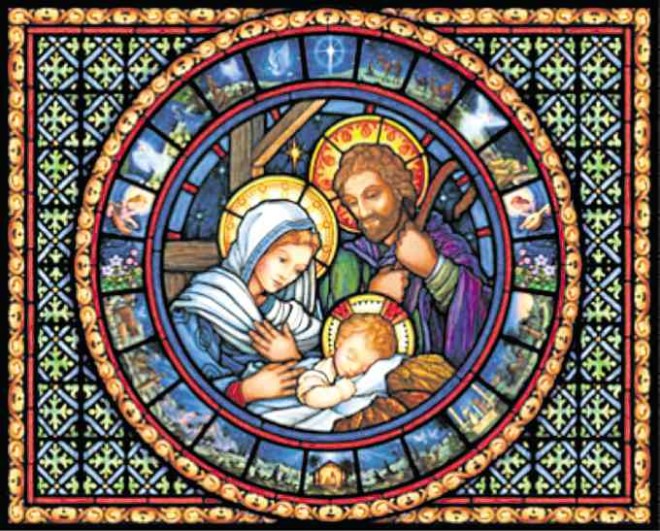 The Nativity in intricate stained glass