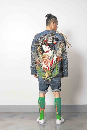 Three-dimensional Japanese jacket with wire ribbons, geisha appliqués and cutesy stuff