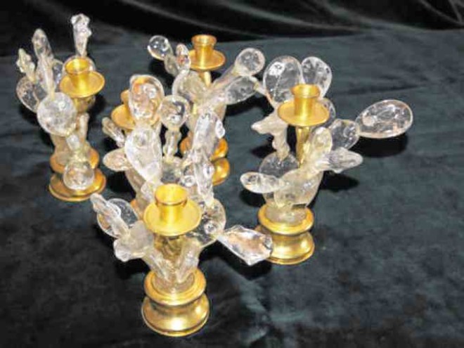 Candlestick holders of carved rock crystalwith gold base —PHOTOS FROM WWW.IRAFURSTENBERG.COM