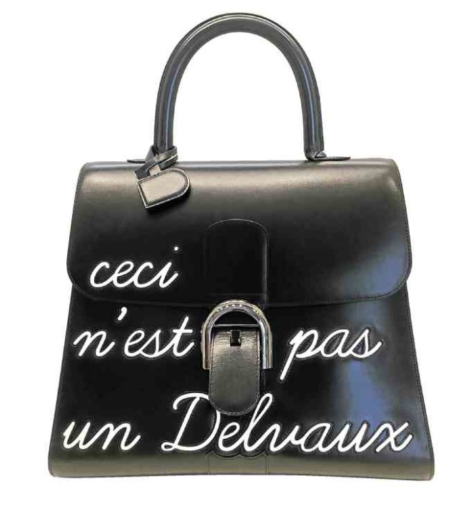Ceci N’est Pas un Delvaux (“This is not a Delvaux”) is a rebellious take on Le Brillant, one of Delvaux’smost distinctive, classic styles from 1958.—CHECHE V. MORAL