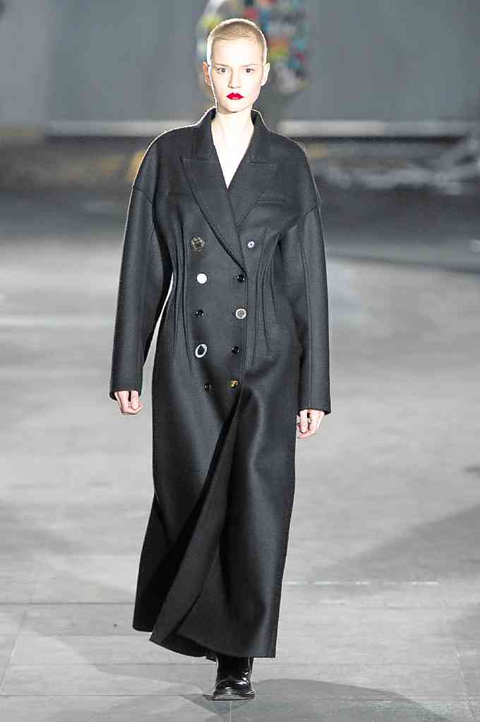 Floor-length coat, brogue booties