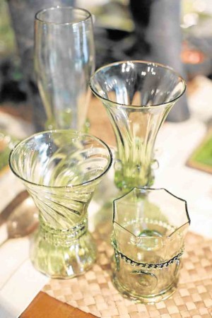 Display similar items together like these handmade Bohemian glassware.