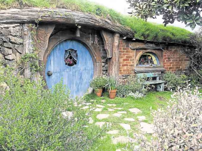 One of 39Hobbit holes in TheHobbiton, the famed “Lord of the Rings”movie set at the Alexander Farm in Matamata