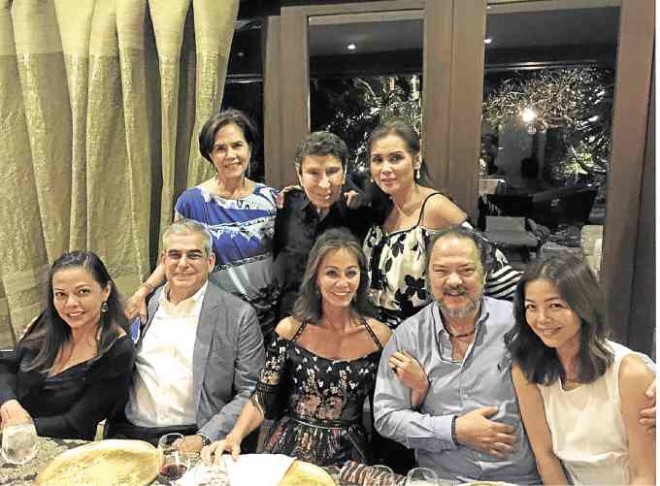 Connie Gonzalez Araneta, moi, Carol Garcia. Seated: Menchu Mantecon, Jaime Augusto Zobel, Isabel Preysler, Iking Araneta, Neny Montinola