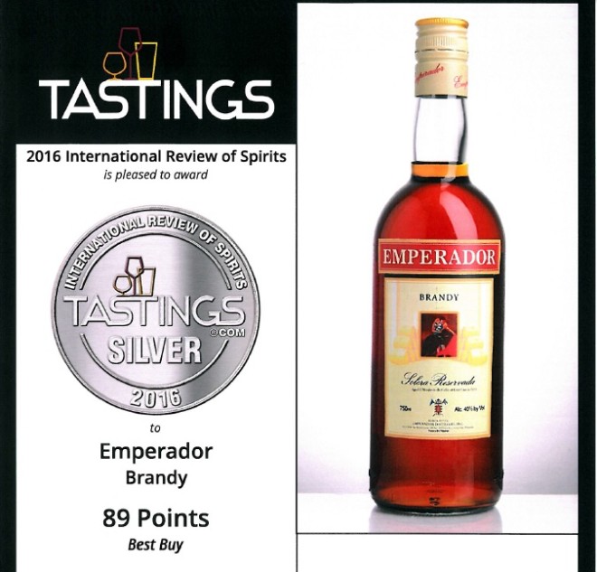 Emperador is the only Filipino brandy to be included as one of the best brandies in the world with Solera and Emperador Light.