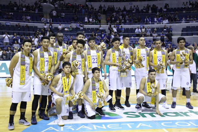 The Ateneo Blue Eagles receiving their runner-up trophy