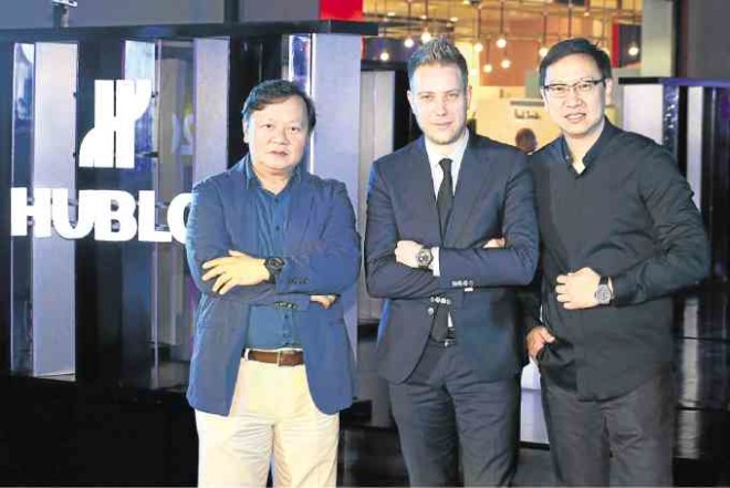 Hublot’s Loic Biver (center)with Lucerne Luxe managing directors Ivan Yao and Emerson Yao
