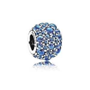 Vivid Blue Shimmering Droplets charm—sterling silver and blue crystals