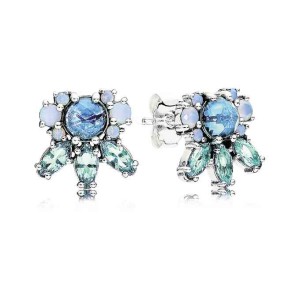 Patterns of Frost earrings in silver with blue and white crystals