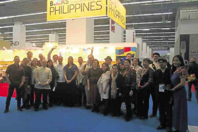 The Philippine delegation at the country booth during the opening reception —NATIONAL BOOK DEVELOPMENT BOARD