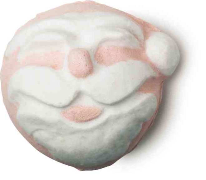 Father Christmas bath bomb has red cheeks that fizz away to reveal a vivid, holly-green center.
