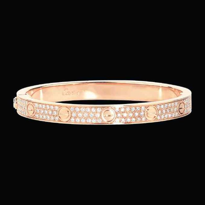 Pink gold Love bracelet paved with diamonds,with solid-gold screws