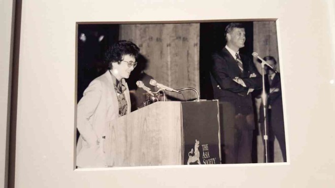 President Corazon C. Aquino with Asia Society president Robert B. Oxnam during her visit toNew York in September 1986