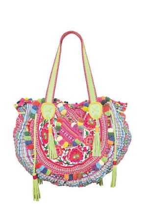 Exotic Hmong tote with leather straps and tassel details