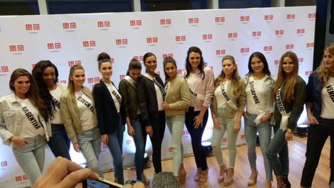 Twelve Miss Universe bets visit the Uniqlo store at the SM Seaside Cebu on Jan. 17, 2017. (PHOTO BY JILSON SECKLER TIU / INQUIRER)