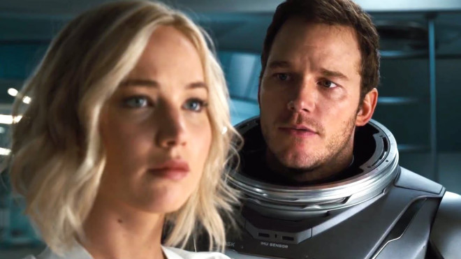 Aurora (Jennifer Lawrence) and Jim (Chris Pratt) finds themselves awake on a sleeping ship. COLUMBIA PICTURES