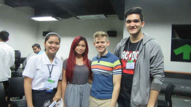Original Pilipino Performing Arts (OPPA) Foundation scholars (from left) Emma Rose Almario, September Gempesaw, and Orion Flynn (rightmost) join a voice and acting master class by Broadway star Andrew Keenan-Bolger--PHOTO FROM OPPA