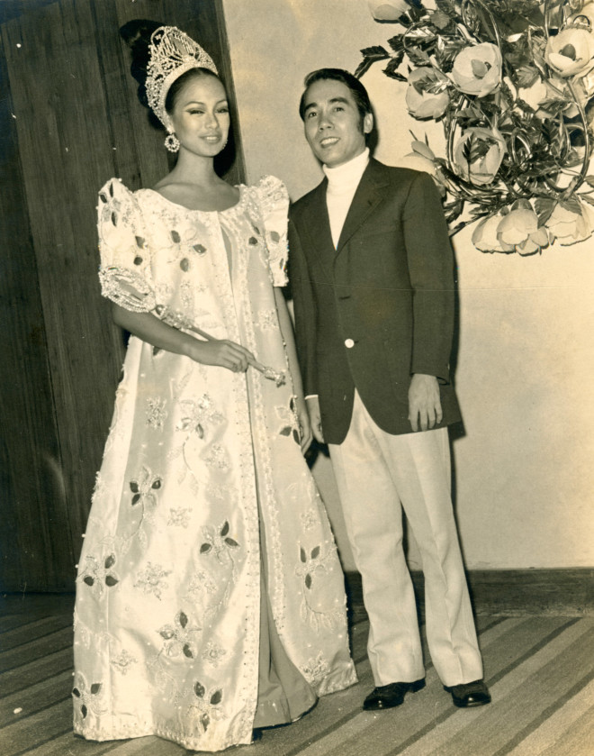 Miss Universe 1969 Gloria Diaz with designer Pitoy Moreno From the private collection of Pitoy Moreno