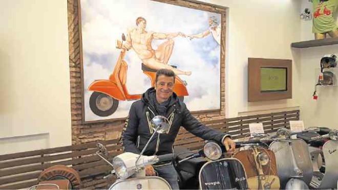 Claudo Farra,manager of Bici-Baci near the Piazza della Repubblica, which conducts motorcycle tours of Rome, a la “Roman Holiday”