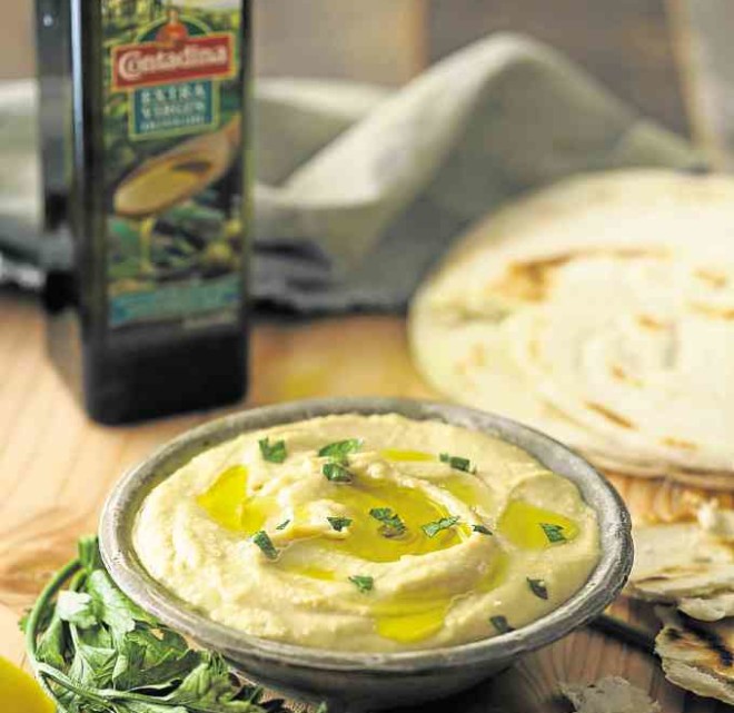 Hummus, a popular Mediterranean appetizer that uses olive oil, which delivers a pleasant aroma and enhances the flavor