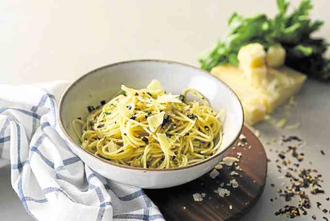 Spaghetti Aglio Olio made with durum wheat pasta