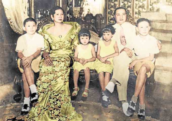 TheQuirino family in an undated photo taken beforeWorld War II: from left, Armando, Alicia, Victoria, Norma, Elpidio and Tomas. Armando, Alicia,Norma and baby Fe (not in photo) all died in the Battle ofManila in February 1945.