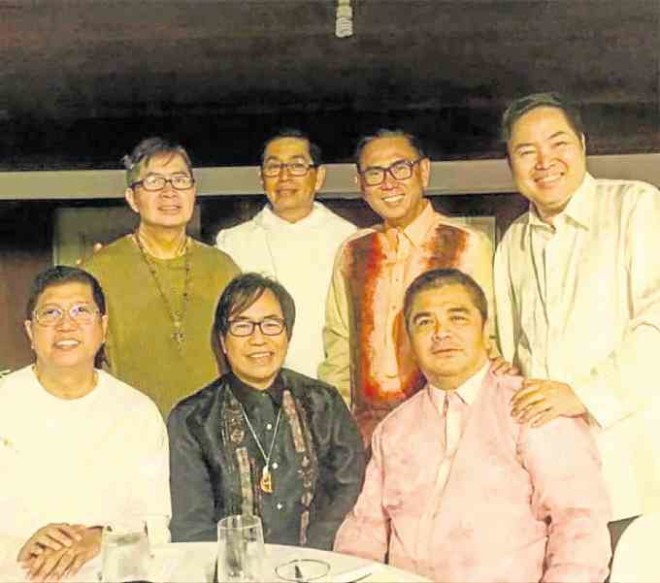 With former colleagues in fashion design, from left, standing, Nolie Hans, Frederick Peralta, Jing Chua; seated,Nilo Agustin, Barge Ramos,OgeeAtos