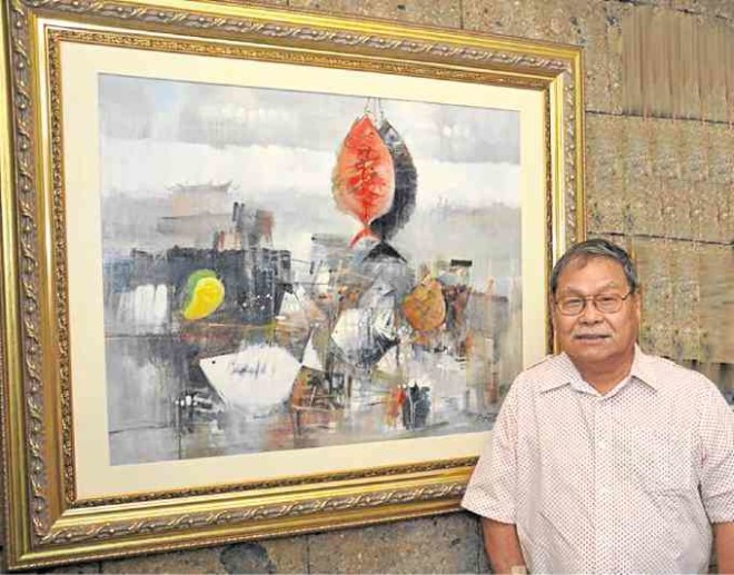 Painter Edgar Doctorwith his painting “TheMarketplace”