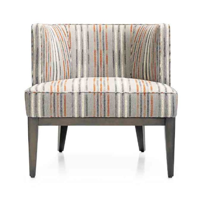 Grayson Chair’s curves in multicolored stripes look like they've been sketched on. A gray-brown finished hardwood base adds contrast.