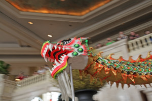 Traditional Chinese New Year dragon and lion dance