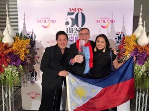 Chef Chele Gonzalez (center) with partners Juan Carlo Calma and Paula Angela Cortez Solinap at the awarding in Bangkok. Photo: Facebook 