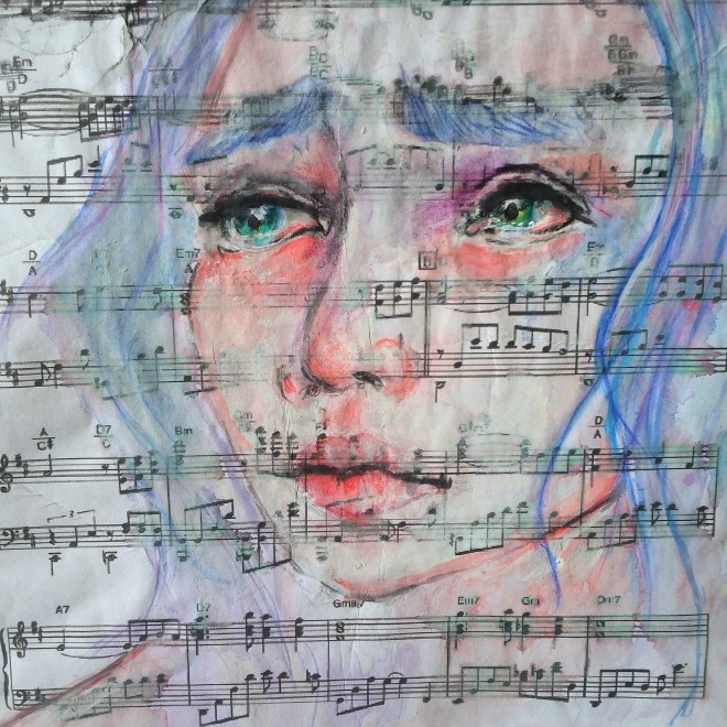 Even an old music sheet can be used as a canvas.