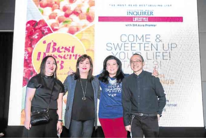 Lifestyle editor Thelma San Juan, “Best Desserts” author Vangie Baga-Reyes, PDI president and CEO Sandy Romualdez-Prieto and Inquirer Books editor Ruel de Vera