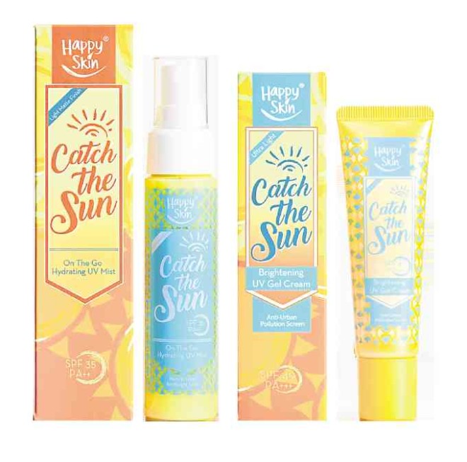 Catch the Sun, Happy Skin’s first suncare line, features two matte,makeup-friendly sunscreens: the Brightening UV Gel Cream SPF 40 PA+++ and On The GoHydrating UVMist SPF 35 PA++