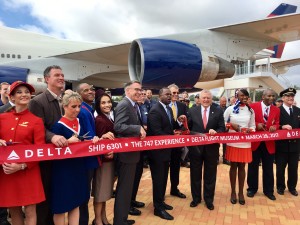 The inaugural of the exhibit with Atlanta Mayor Kasim Reed, Georgia Gov. Nathan Deal and executives of Delta and Boeing