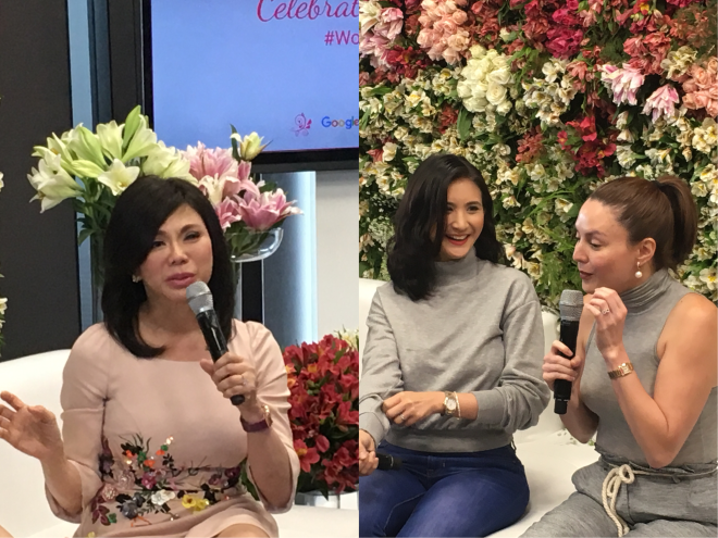 Dr. Victoria Belo and celebrity moms Rica Peralejo-Bonifacio and Chesca Garcia-Kramer during the "Celebrate Women" forum at the Google headquarters in Taguig. Yuji Gonzales/INQUIRER.net