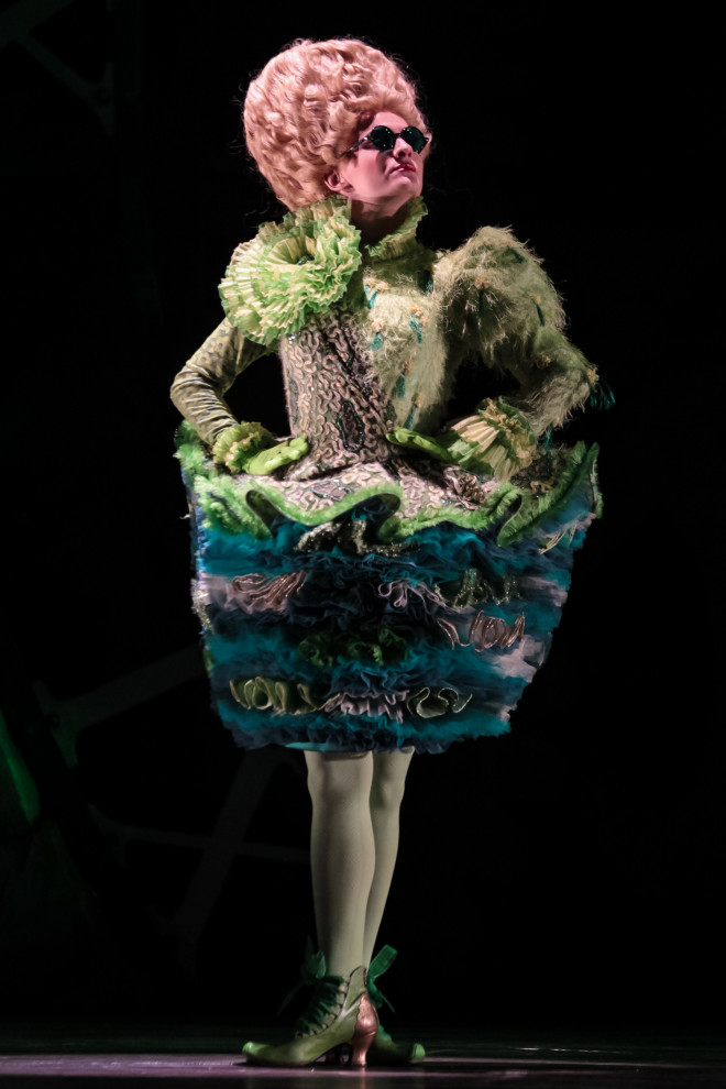 Off-kilter design aspects of “Wicked” include costumes with impressive details like specially made fabrics, asymmetrical cuts and layer upon layer of froufrou.