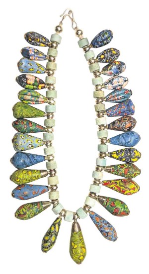 Neckpiece with colored glass beads